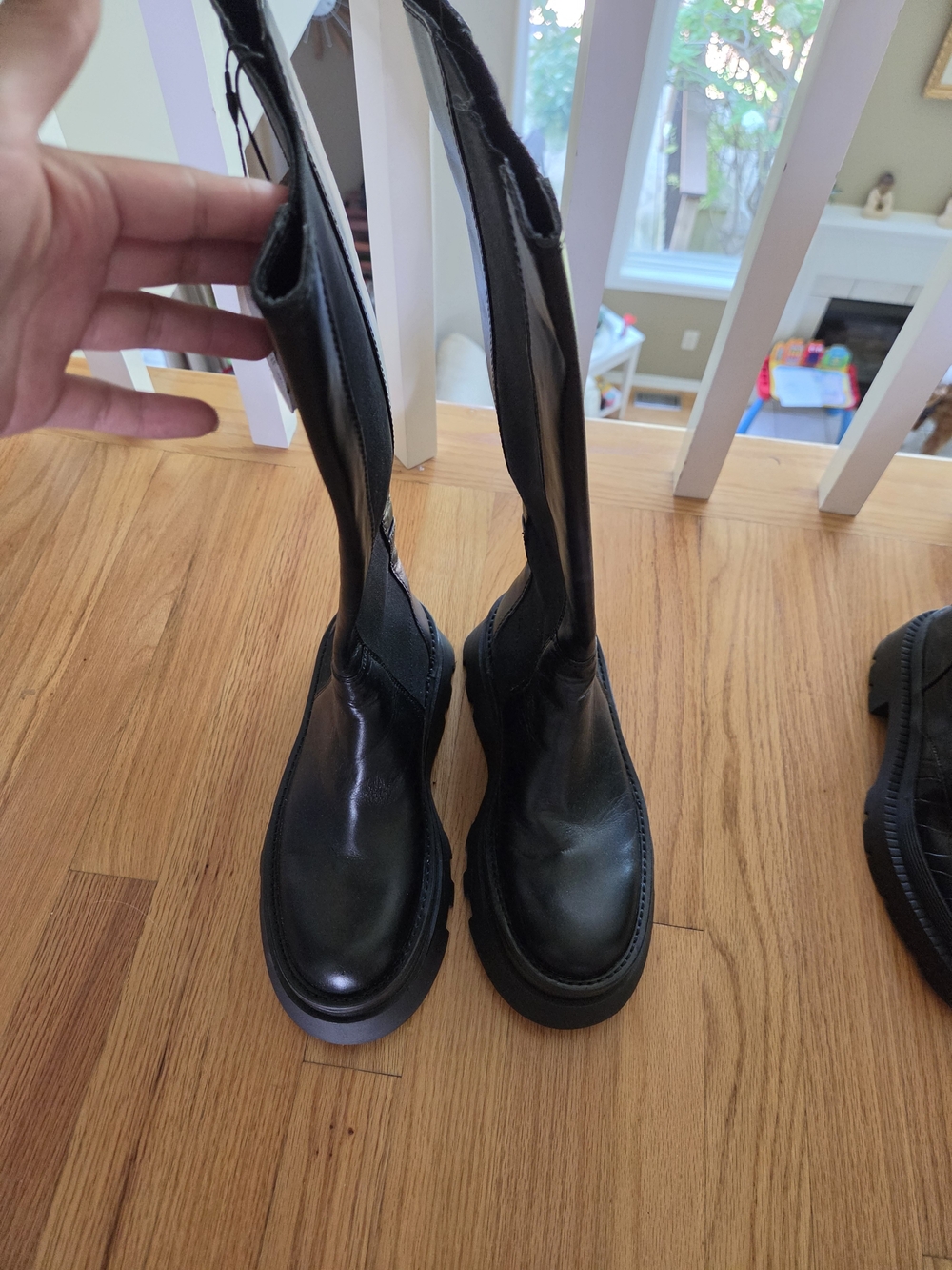 Zara Black Lace-Up Tall Leather Boots